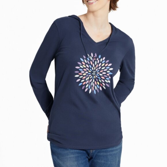 Life Is Good Tops - W's Pretty Flower Burst Long Sleeve Crusher-LITE Hooded Tee